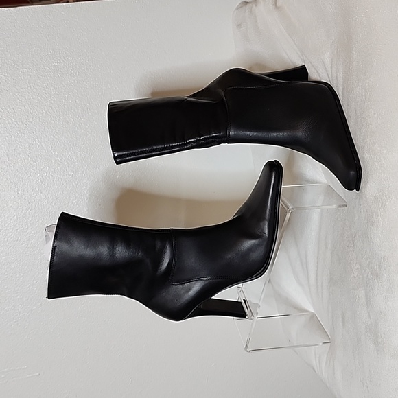 Vintage Steve Madden Josie Leather Boots Y2K 90S Ankle Booties Black Heeled - Picture 4 of 15